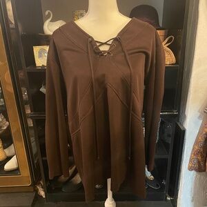 Lace-up Brown 1970s Tunic by Sky City